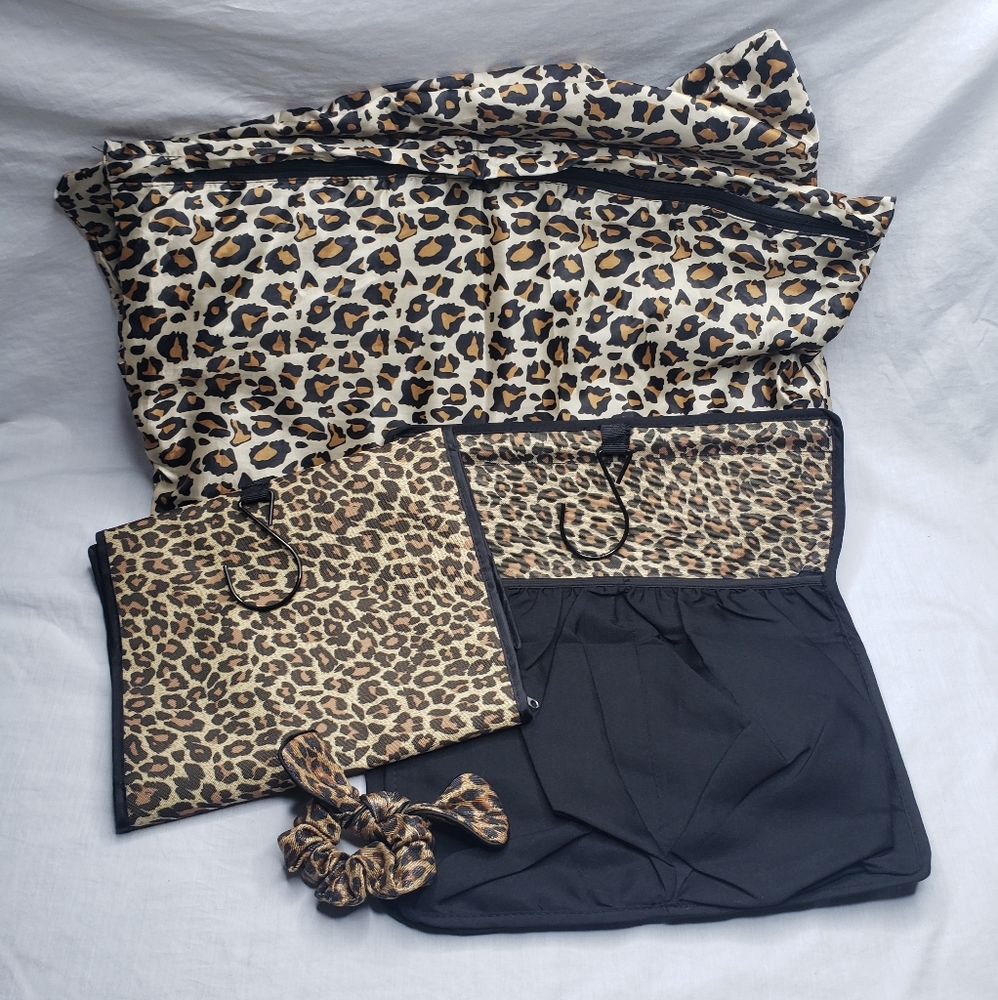 Animal Print Leopard Travel Storage Jewelry Fold-Up Bag Frame Hair Tie Bundle